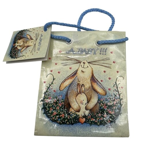 Linda Grayson Printwick Papers Baby Gift Bag With Bunny Illustration 4"x5" - Picture 1 of 3